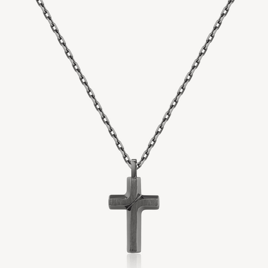 Dual Finish Cross Necklace in Ruthenium Stainless Steel