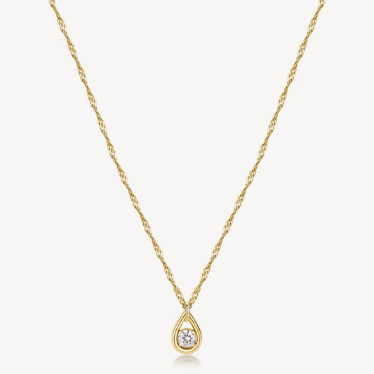 Cubic Zirconia Pendant Necklace in Gold Plated Stainless Steel