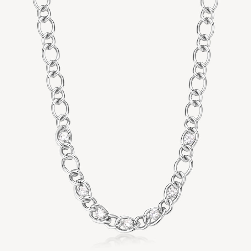 Cubic Zirconia Chain Necklace in Stainless Steel