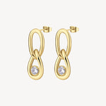 Cubic Zirconia Link Drop Earrings in Gold Plated Stainless Steel