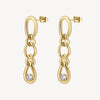 Cubic Zirconia Long Link Drop Earrings in Gold Plated Stainless Steel