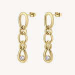 Cubic Zirconia Long Link Drop Earrings in Gold Plated Stainless Steel
