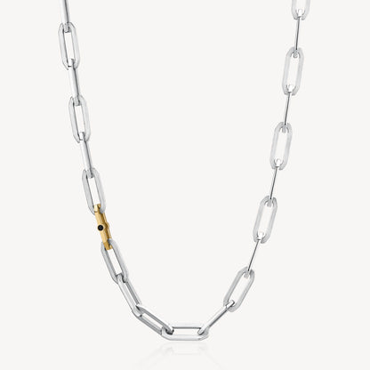Crystal Accented Chain Link Necklace in Stainless Steel