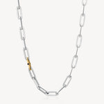 Crystal Accented Chain Link Necklace in Stainless Steel