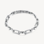 Crystal Accented Chain Link Satin Bracelet in Stainless Steel