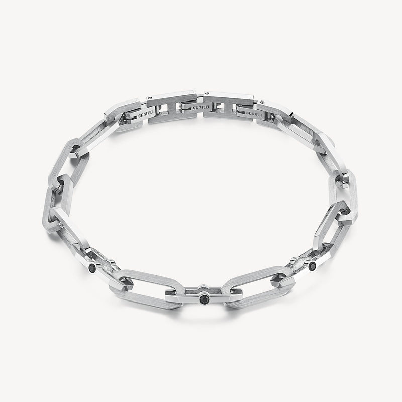 Crystal Accented Chain Link Satin Bracelet in Stainless Steel