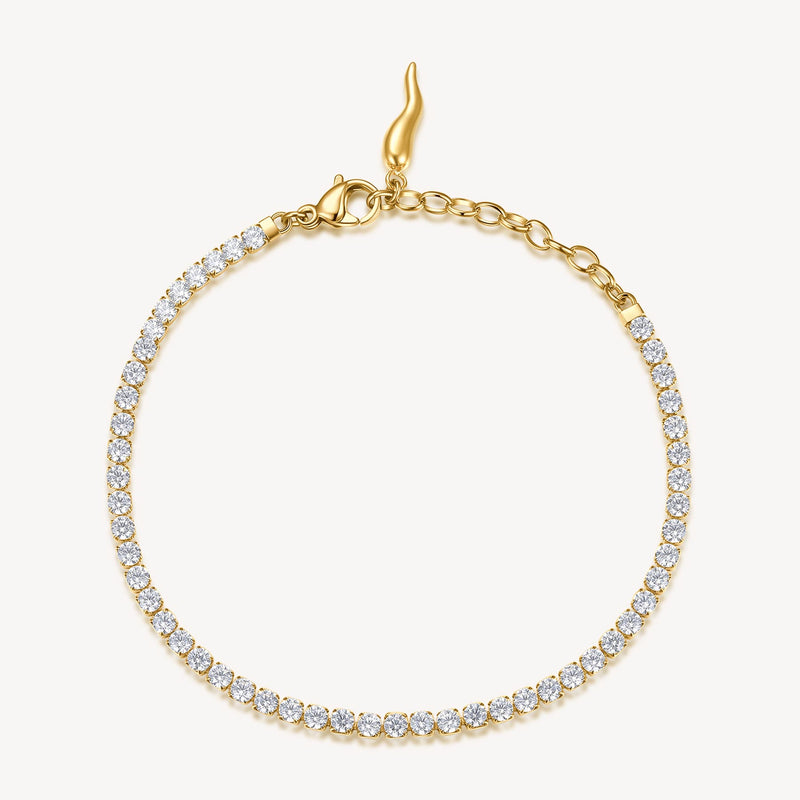 Cubic Zirconia Charm Tennis Bracelet in Gold Plated Stainless Steel