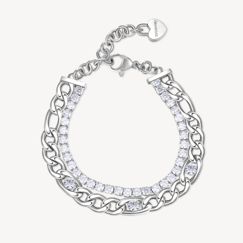 Cubic Zirconia Double Layer Chain Bracelet in Stainless Steel