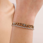 Cubic Zirconia Double Layer Chain Bracelet in Gold Plated Stainless Steel