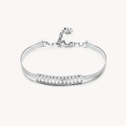 Cubic Zirconia Herringbone Bracelet in Stainless Steel