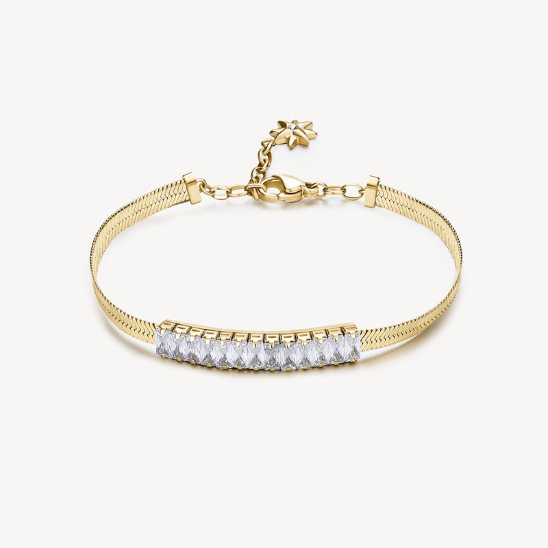 Cubic Zirconia Herringbone Bracelet in Gold Plated Stainless Steel