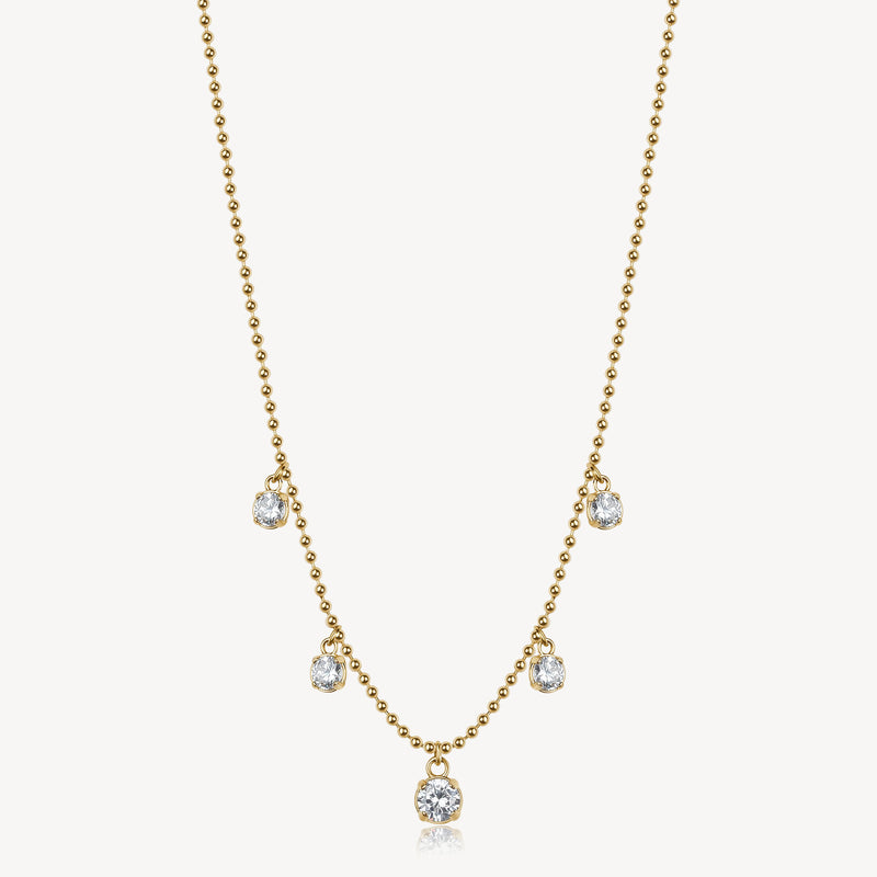 Cubic Zirconia Drops Necklace in Gold Plated Stainless Steel