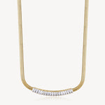 Crystal Herringbone Bib Necklace in Gold Plated Stainless Steel