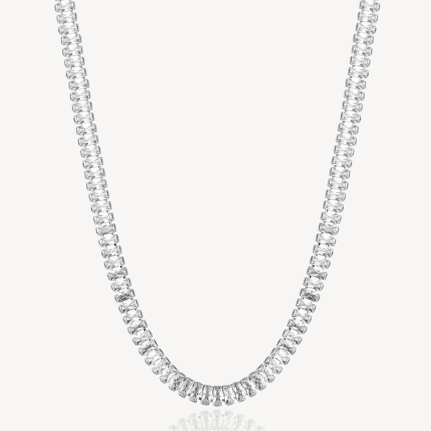 Baguette Cubic Zirconia Tennis Necklace in Stainless Steel