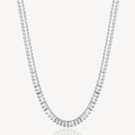 Baguette Cubic Zirconia Tennis Necklace in Stainless Steel