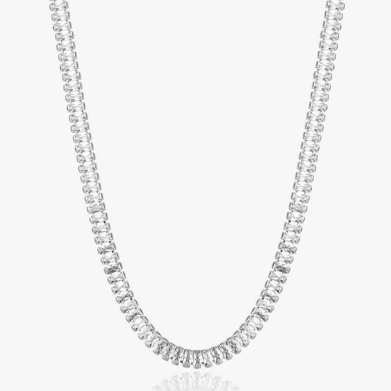 Baguette Cubic Zirconia Tennis Necklace in Stainless Steel