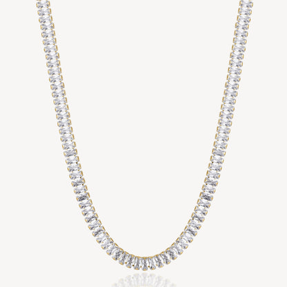Baguette Cubic Zirconia Tennis Necklace in Gold Plated Stainless Steel