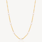 Pearl and Bar Link Necklace in Gold Plated Stainless Steel