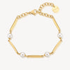 Pearl and Bar Link Bracelet in Gold Plated Stainless Steel