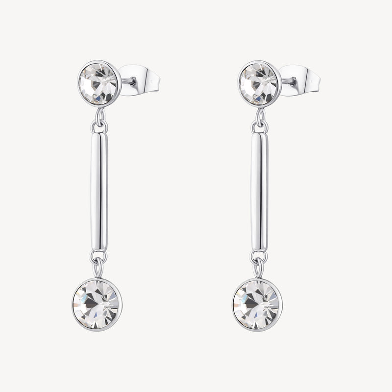 Crystal and Bar Drop Earrings in Stainless Steel