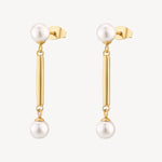 Pearl and Bar Drop Earrings in Gold Plated Stainless Steel