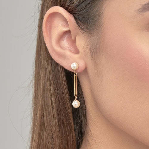 Pearl and Bar Drop Earrings in Gold Plated Stainless Steel