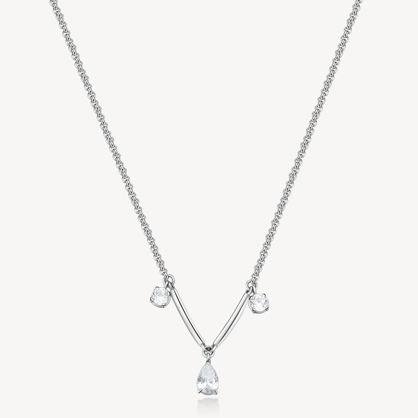 Three-Stone Cubic Zirconia Station Necklace in Stainless Steel