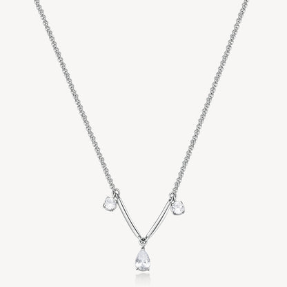 Three-Stone Cubic Zirconia Station Necklace in Stainless Steel