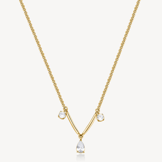 Three-Stone Cubic Zirconia Station Necklace in Gold Plated Stainless Steel