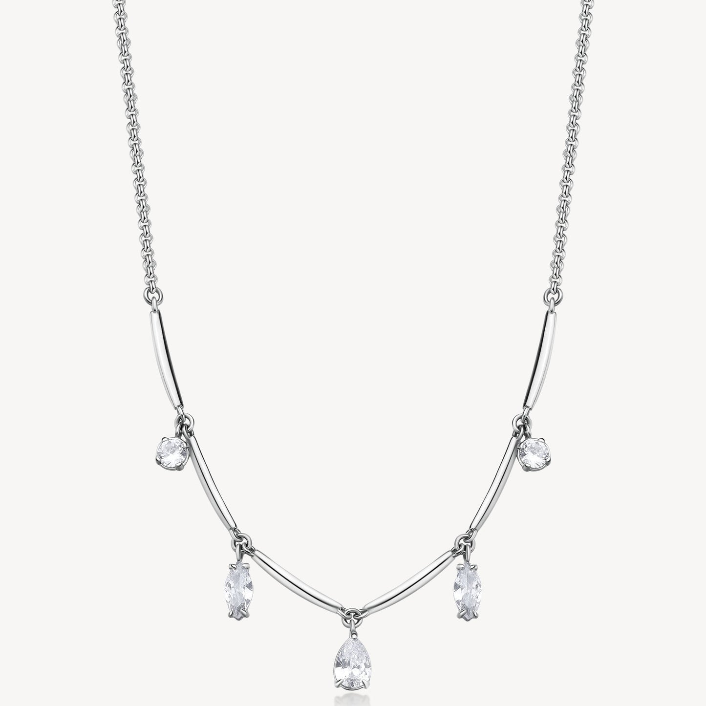 Five-Stone Cubic Zirconia Station Necklace in Stainless Steel