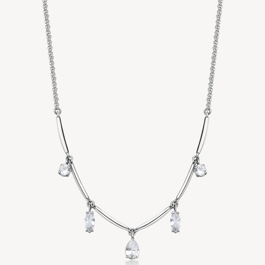 Five-Stone Cubic Zirconia Station Necklace in Stainless Steel