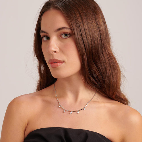 Five-Stone Cubic Zirconia Station Necklace in Stainless Steel