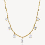 Seven-Stone Cubic Zirconia Station Necklace in Gold Plated Stainless Steel