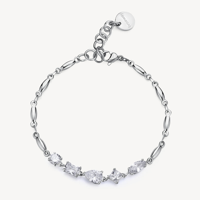 Multi-Stone Cubic Zirconia Fancy Link Bracelet in Stainless Steel