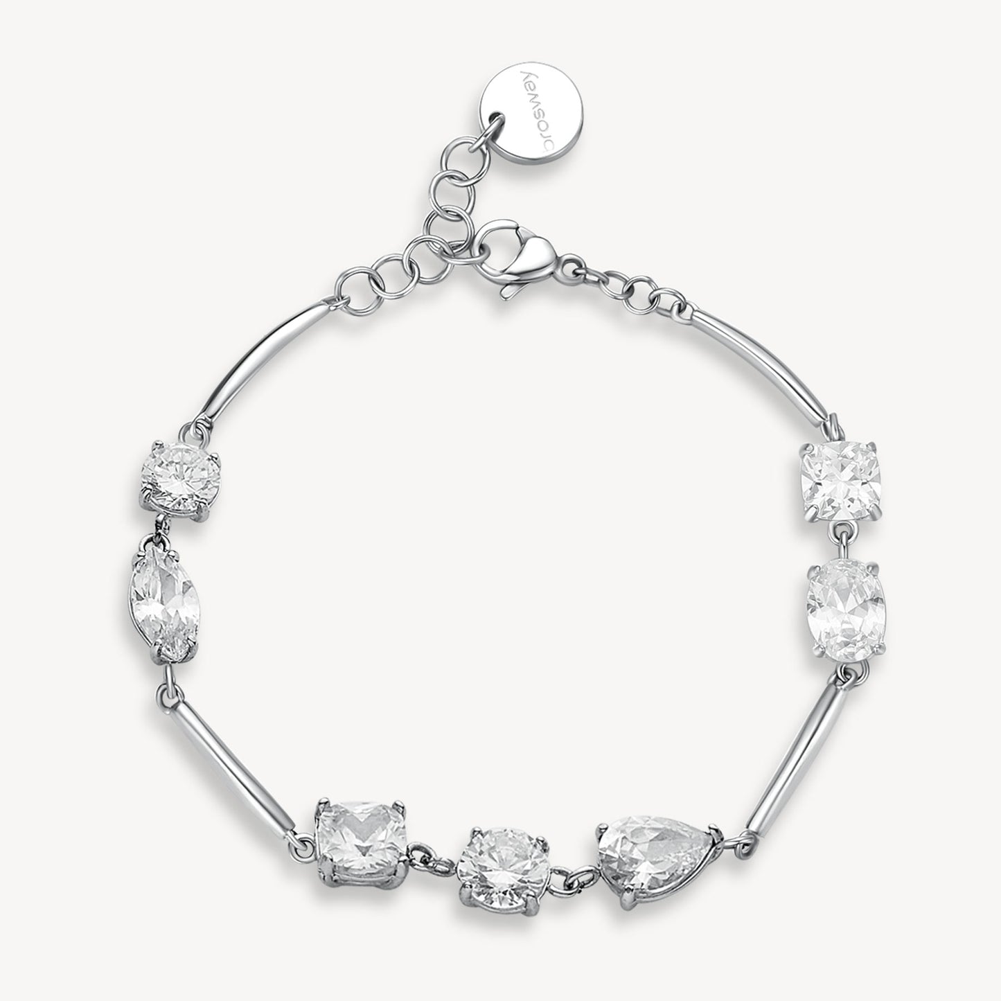 Multi-Stone Cubic Zirconia Station Bracelet in Stainless Steel