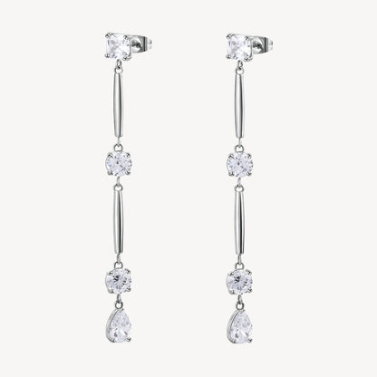 Cubic Zirconia Long Drop Earrings in Stainless Steel