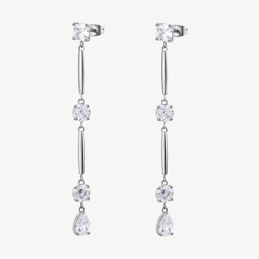 Cubic Zirconia Long Drop Earrings in Stainless Steel