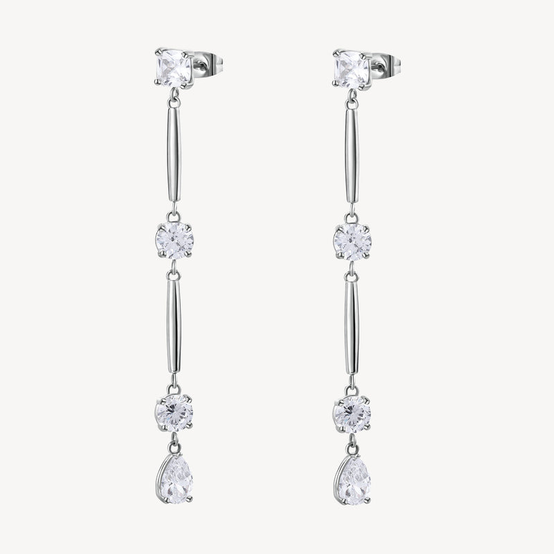 Cubic Zirconia Long Drop Earrings in Stainless Steel