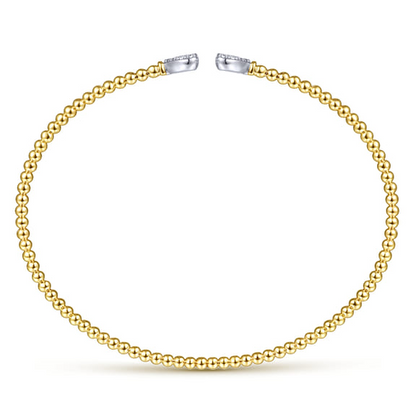Diamond Heart Cuff Bangle in 14K Two Tone Gold