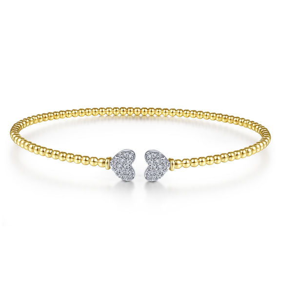 Diamond Heart Cuff Bangle in 14K Two Tone Gold