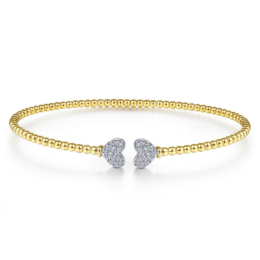 Diamond Heart Cuff Bangle in 14K Two Tone Gold