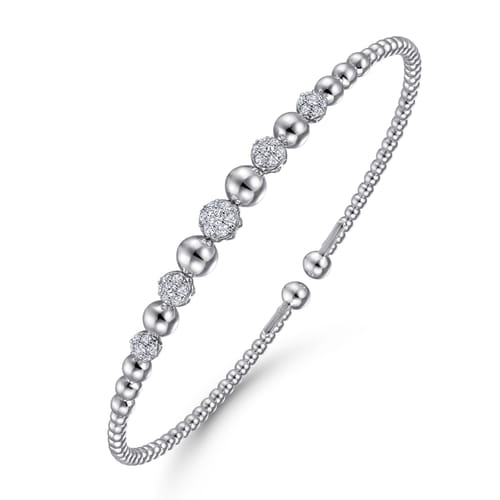 Diamond Graduated Bead Cuff Bangle in 14K White Gold