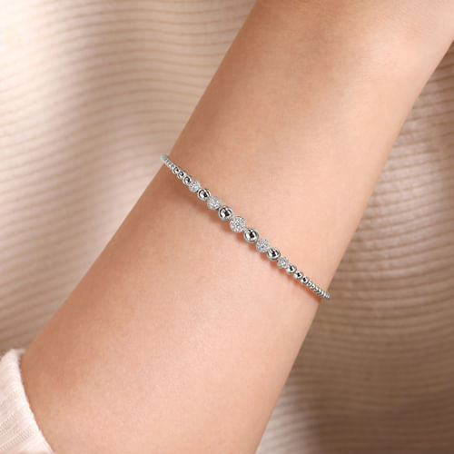 Diamond Graduated Bead Cuff Bangle in 14K White Gold