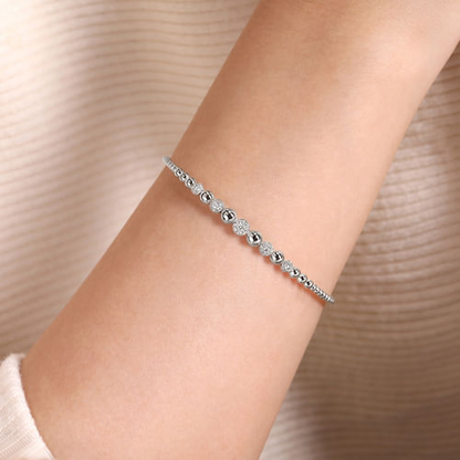 Diamond Graduated Bead Cuff Bangle in 14K White Gold