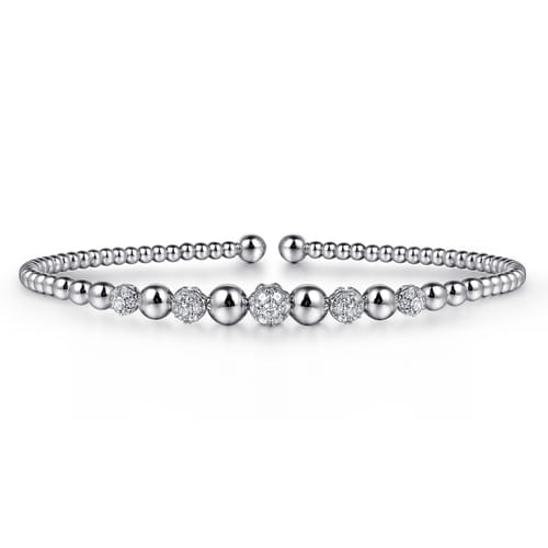 Diamond Graduated Bead Cuff Bangle in 14K White Gold