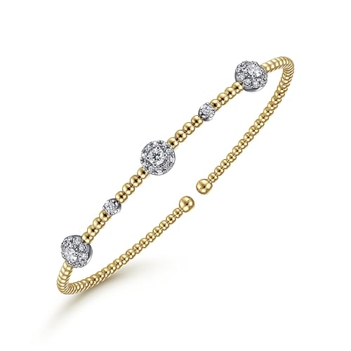 Diamond Station Bangle Bracelet in 14K Two Tone Gold