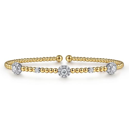 Diamond Station Bangle Bracelet in 14K Two Tone Gold