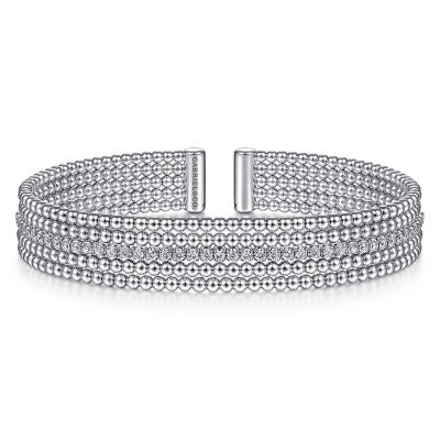 White Sapphire Bujukan Bead Cuff Bracelet in Sterling Silver