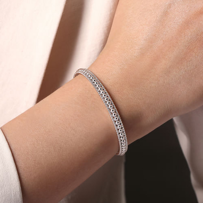 Beaded Cuff Bangle in Sterling Silver