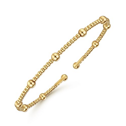 Graduated Beaded Station Bangle in 14K Yellow Gold